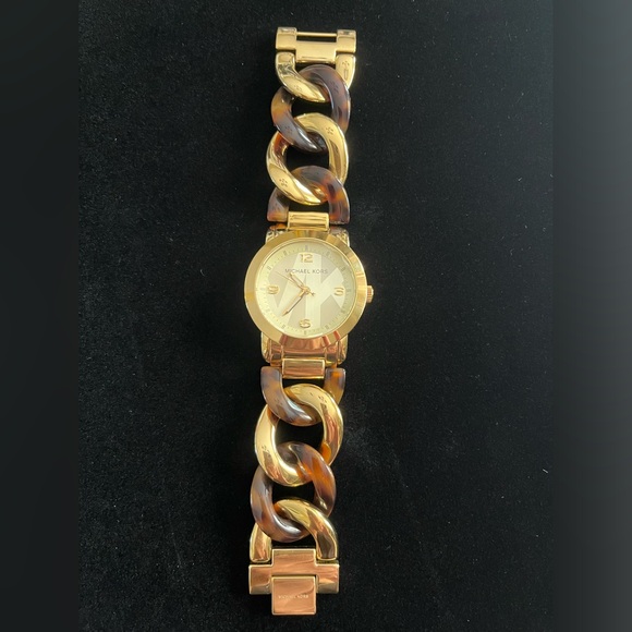 MICHAEL KORS Tortoise Shell & Gold Toned Links Watch - Picture 2 of 16